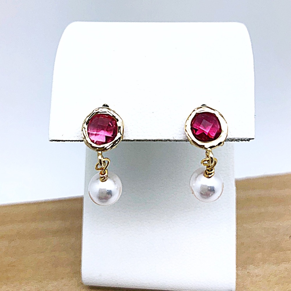 Swarovski Ruby & Pearl Stud Dangle Earrings NWT